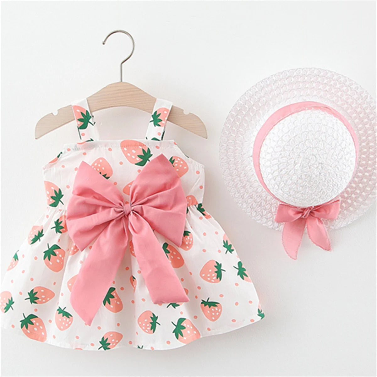 Summer Strawberry Dot Dress with Bow 2PCs