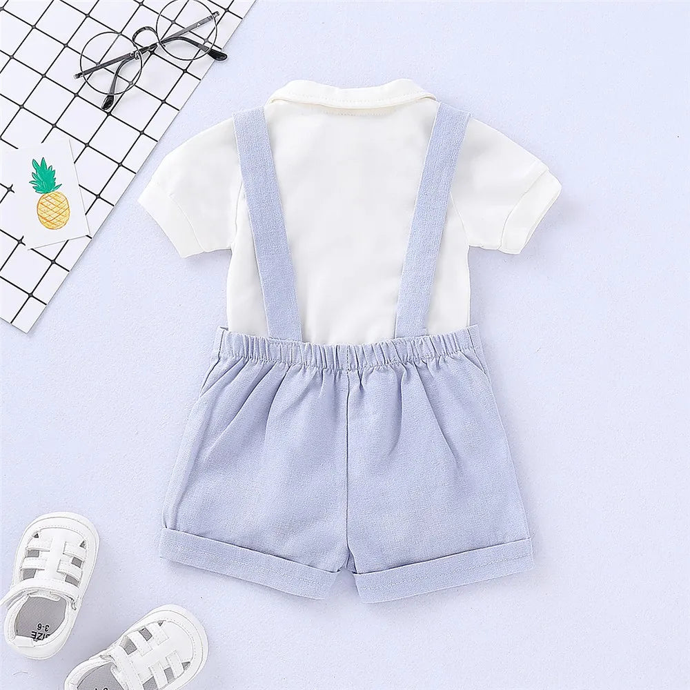 2pcs Baby Boy Romper & Suspenders Shorts Set