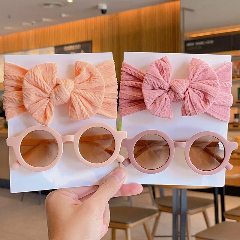 2-Piece Baby Girl Bowknot Headband & Round Sunglasses Set