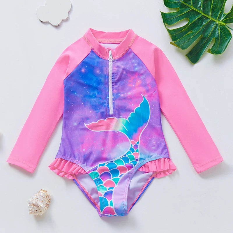 Girls One-Piece Rash Guard Swimwear