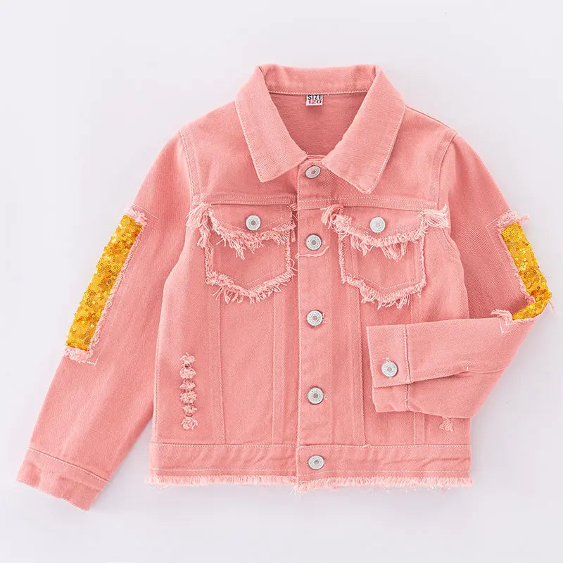 Girls Turn-down Collar Denim Jacket