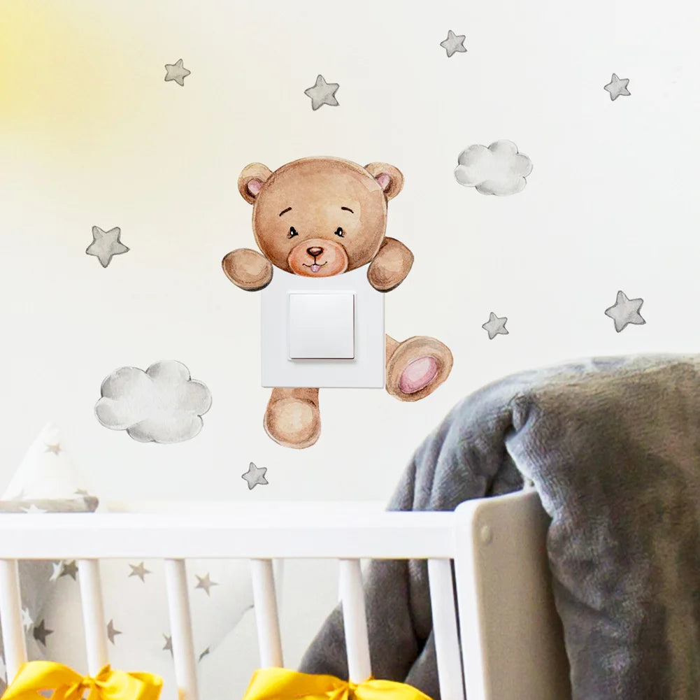 Cute Bear & Star Switch Stickers Kid's Room Fun