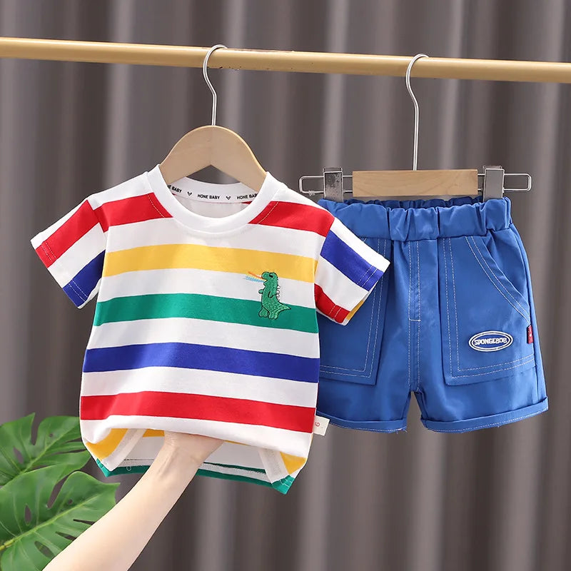 Toddler Baby Dinosaur Printed T-shirt+Shorts+Bag Set