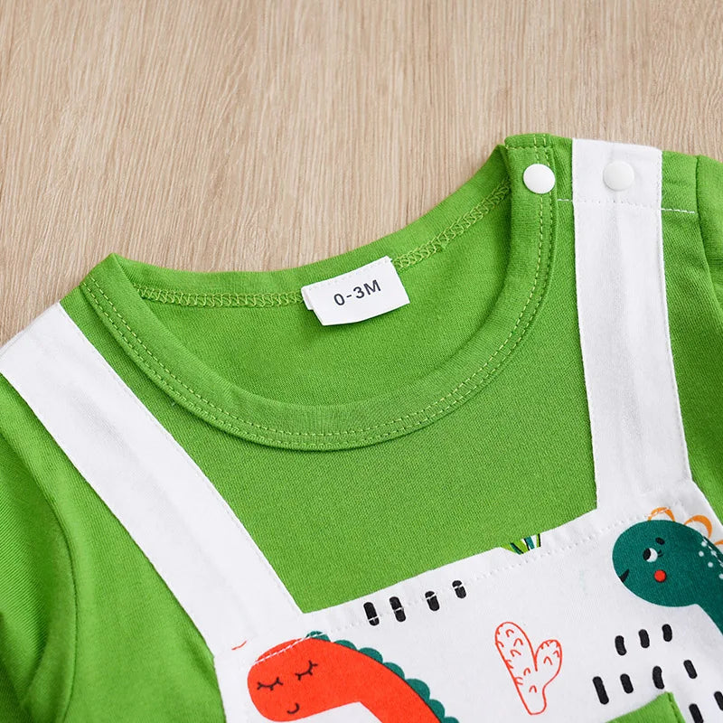 Cartoon Dinosaur Printed Cotton Baby Bodysuit