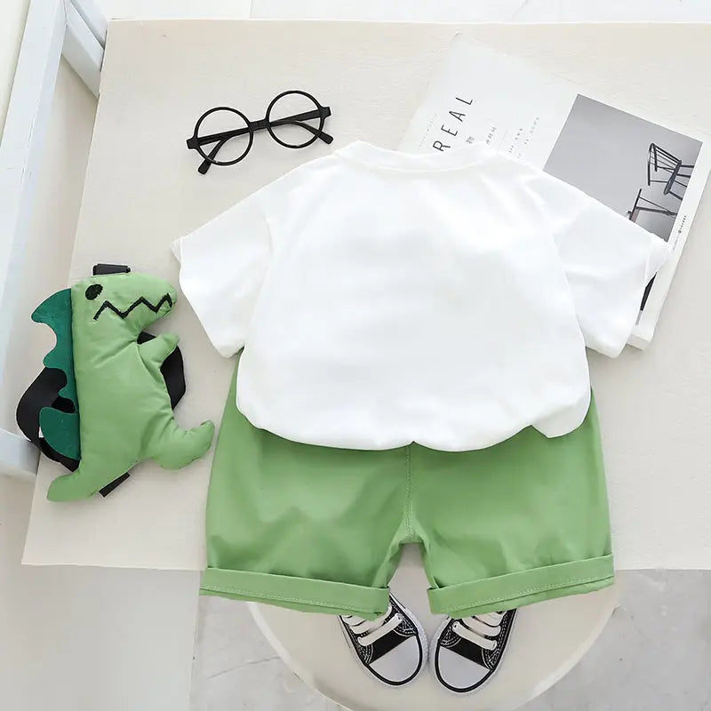 Kids "Big Dinosaur" Short Sleeve Tops & Pants Set