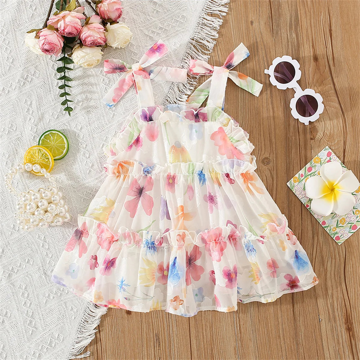 Girls' Strap Chiffon Summer Dress