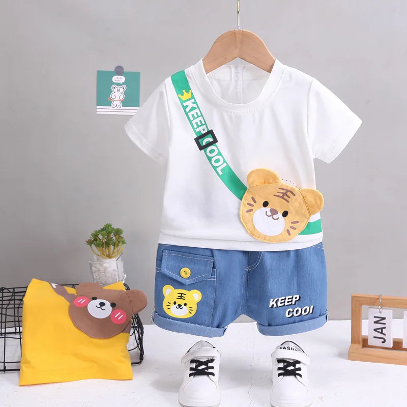 Summer Cartoon Bear Baby Boys Clothing Set