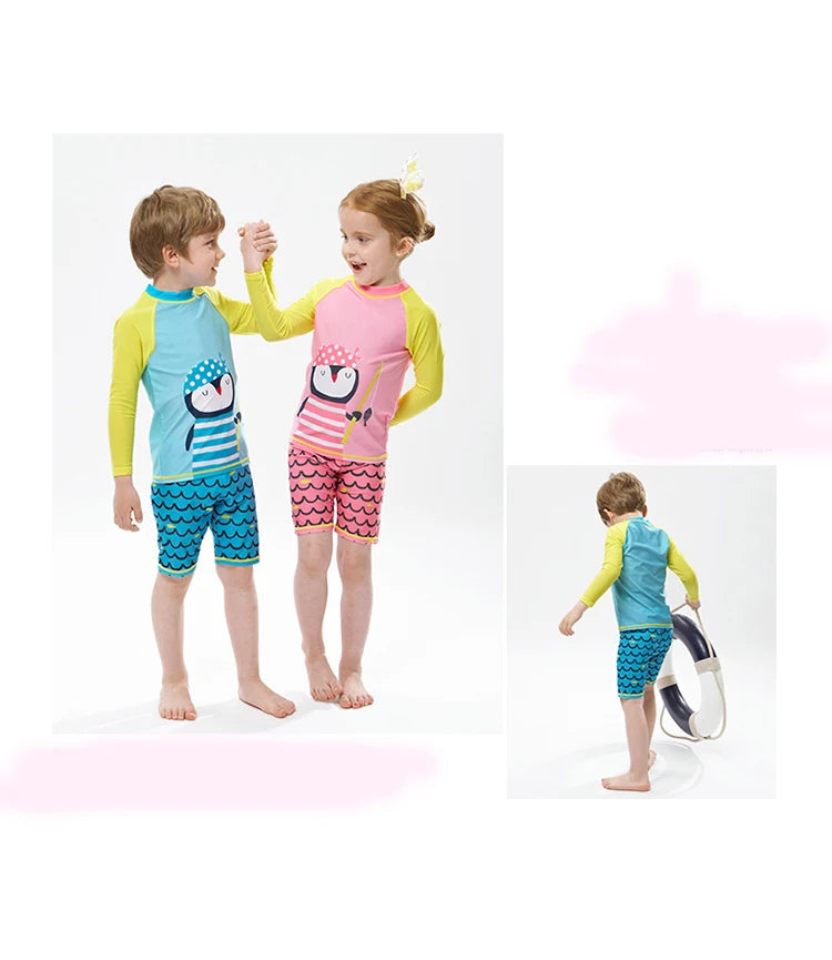 Kids 2Pcs Long Sleeve Penguin Swimwear