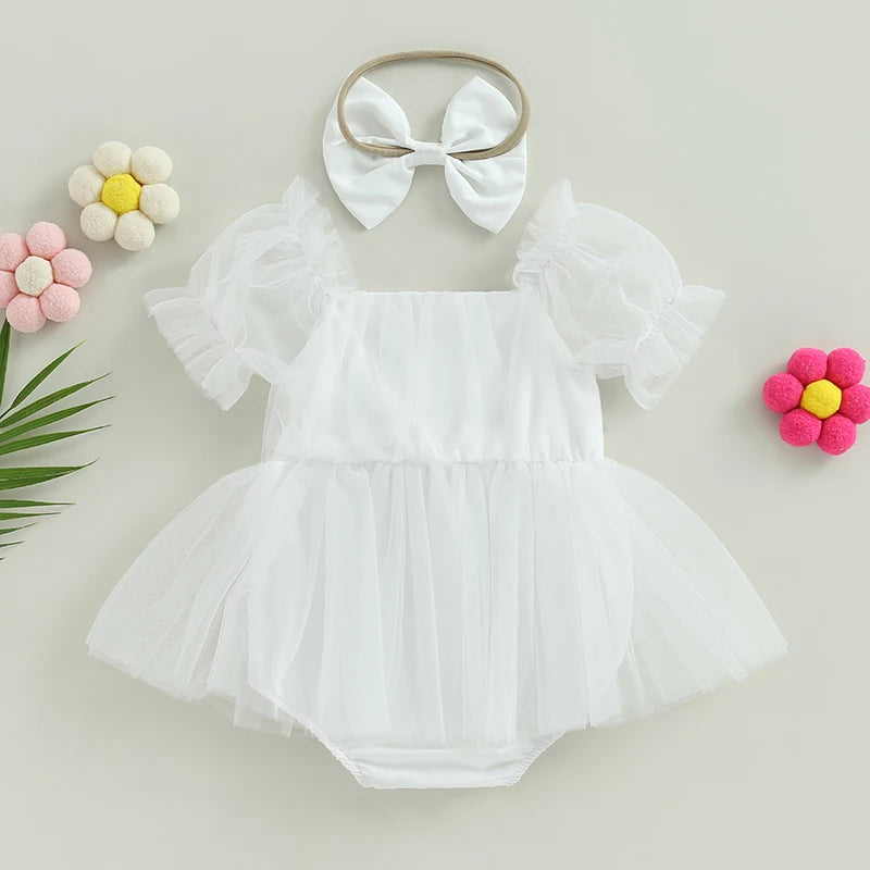 Adorable Tulle Puff Romper Dress & Headband