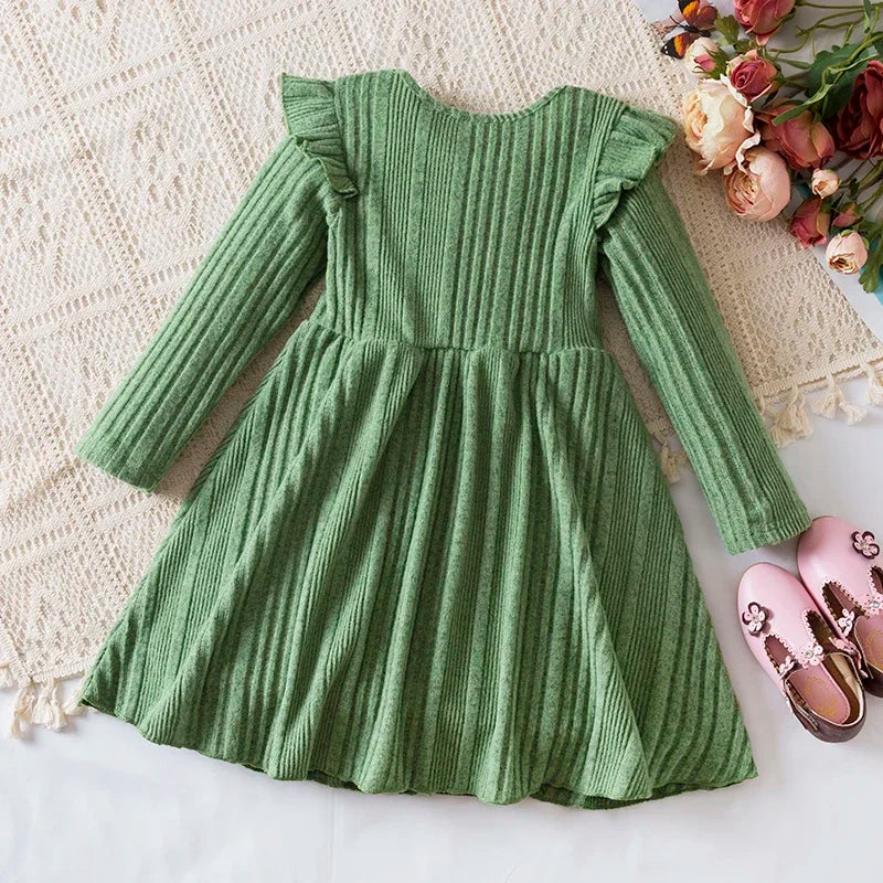 Rib Knit Long Sleeve Princess Dress - Warm Winter Sweater Dress