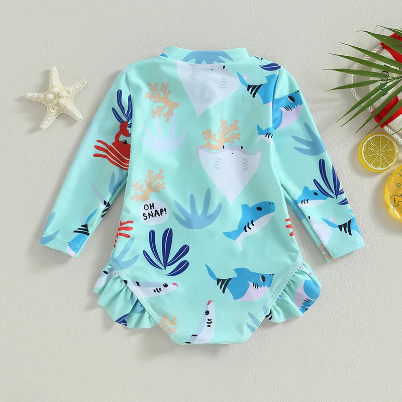 Girls Long Sleeve Stand Collar Swimsuit