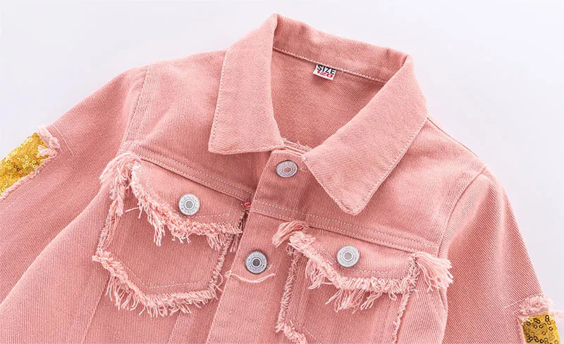 Girls Turn-down Collar Denim Jacket