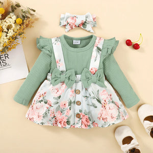 2-Piece Baby Girl Floral Romper Dress & Headband Set