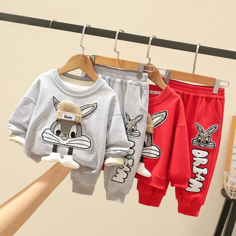 2PCs Cartoon Printed Sweatshirt and Pants Set for Boys & Girls