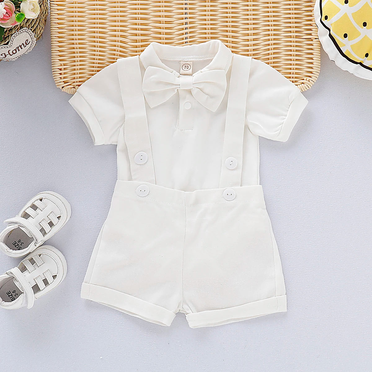 Baby Boy Short Sleeve Cotton Romper with Suspender Pant