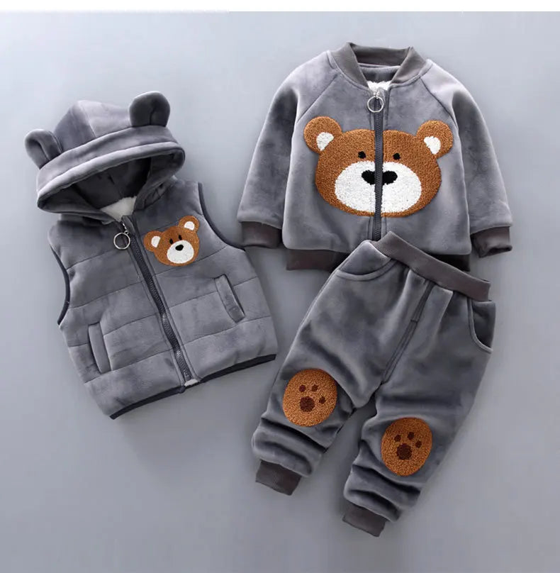 3 PCs Warm Tracksuit Set: Hooded Vest + Pants + Sweatshirt