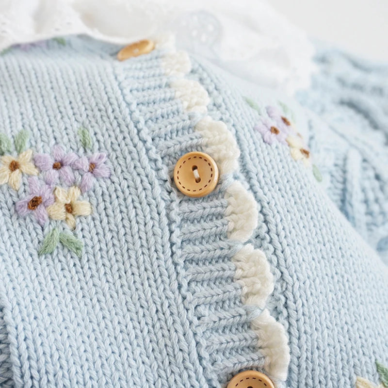 Baby Girls Flower Embroidery Knitted Cardigan