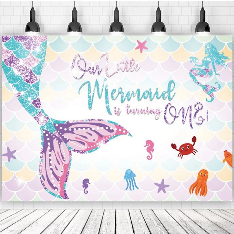 Little Mermaid Tableware Tablecloth Mermaid Birthday Party Decoration 1st Birthday Girl Under the Sea Party Supplies Baby Shower