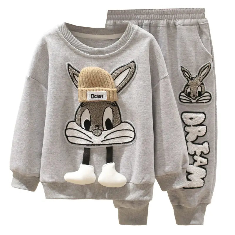 2PCs Cartoon Printed Sweatshirt and Pants Set for Boys & Girls