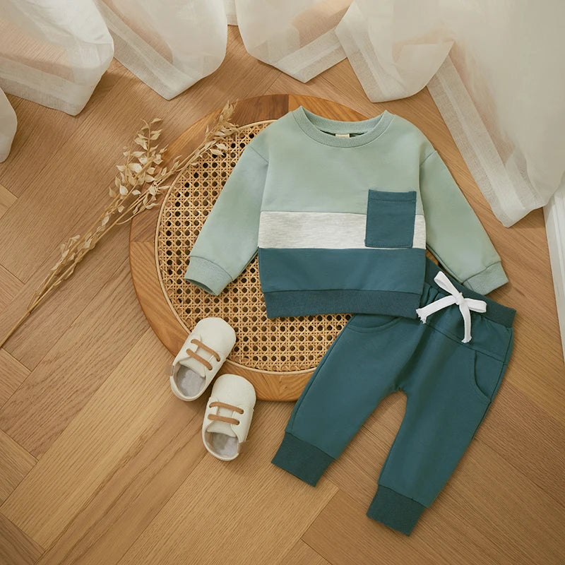 Contrast Color 2PCs Tracksuit Set: Pants & Top