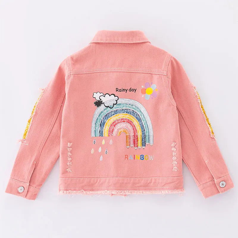 Girls Turn-down Collar Denim Jacket