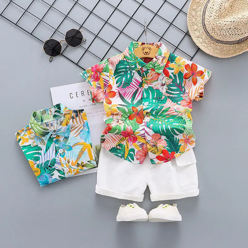 Floral Printed Baby Boy Causal Shirt Pants Set