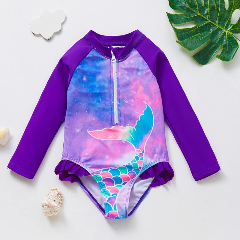 Girls One-Piece Rash Guard Swimwear