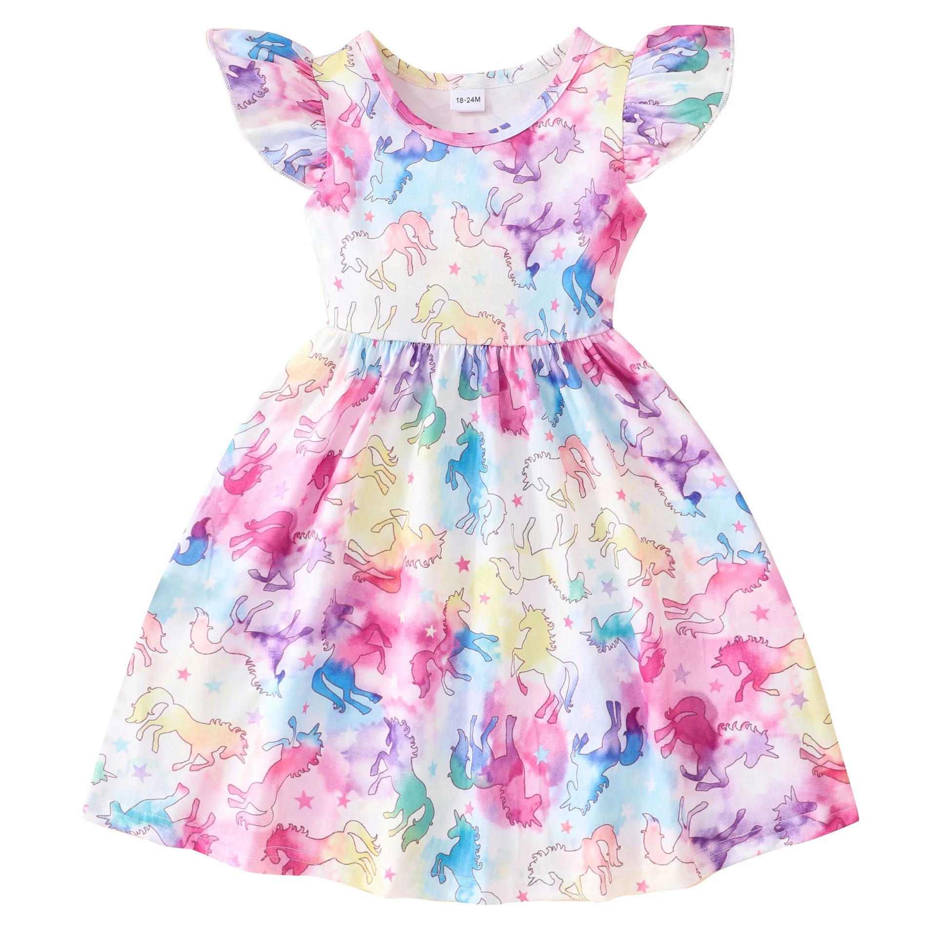 Girls Flying Sleeve Rainbow Party Dress