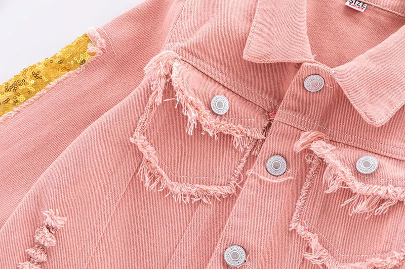 Girls Turn-down Collar Denim Jacket