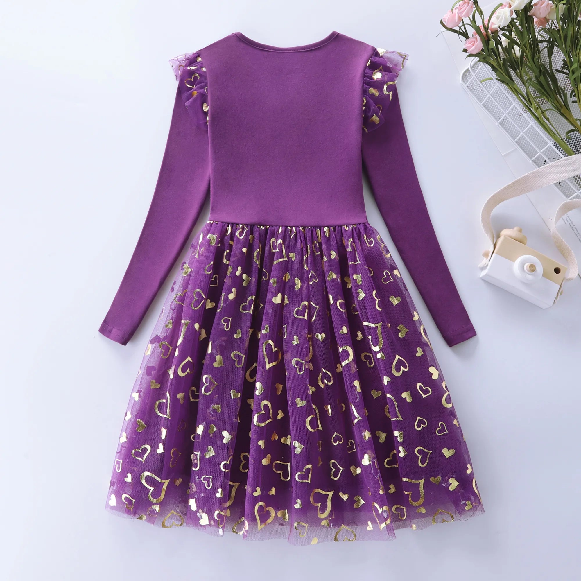 Girls' Autumn Long Sleeve Mesh Cartoon Unicorn Dress LH1696