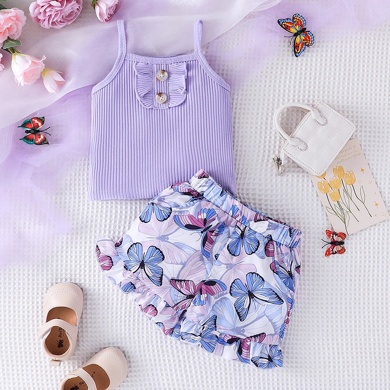 Kids' Purple Vest & Shorts Set: Toddler Clothes (Butterfly Design)