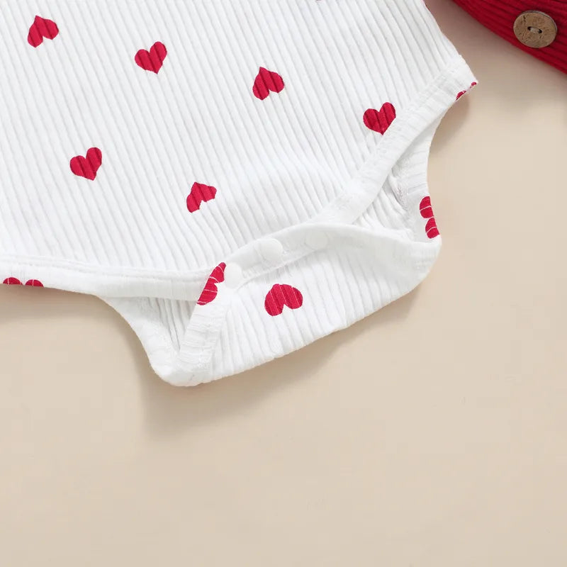 Valentine's Day Outfit for Babies Heart Romper & Corduroy Skirt