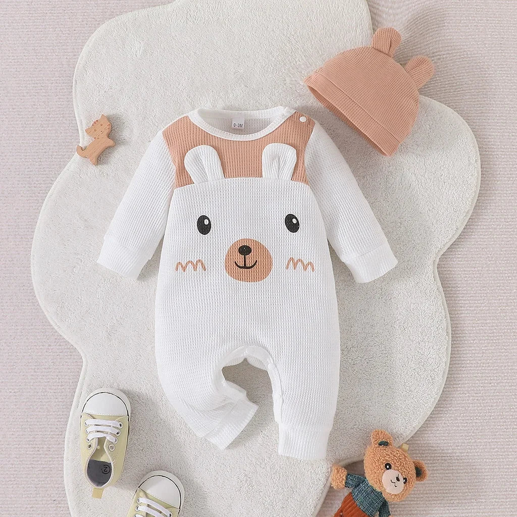 Baby Unisex Boy Girl Newborn Onesies Romper 0-18 Months Toddler Clothing Infant Long Sleeve Cartoon Cute Bear Ears Hat Jumpsuit