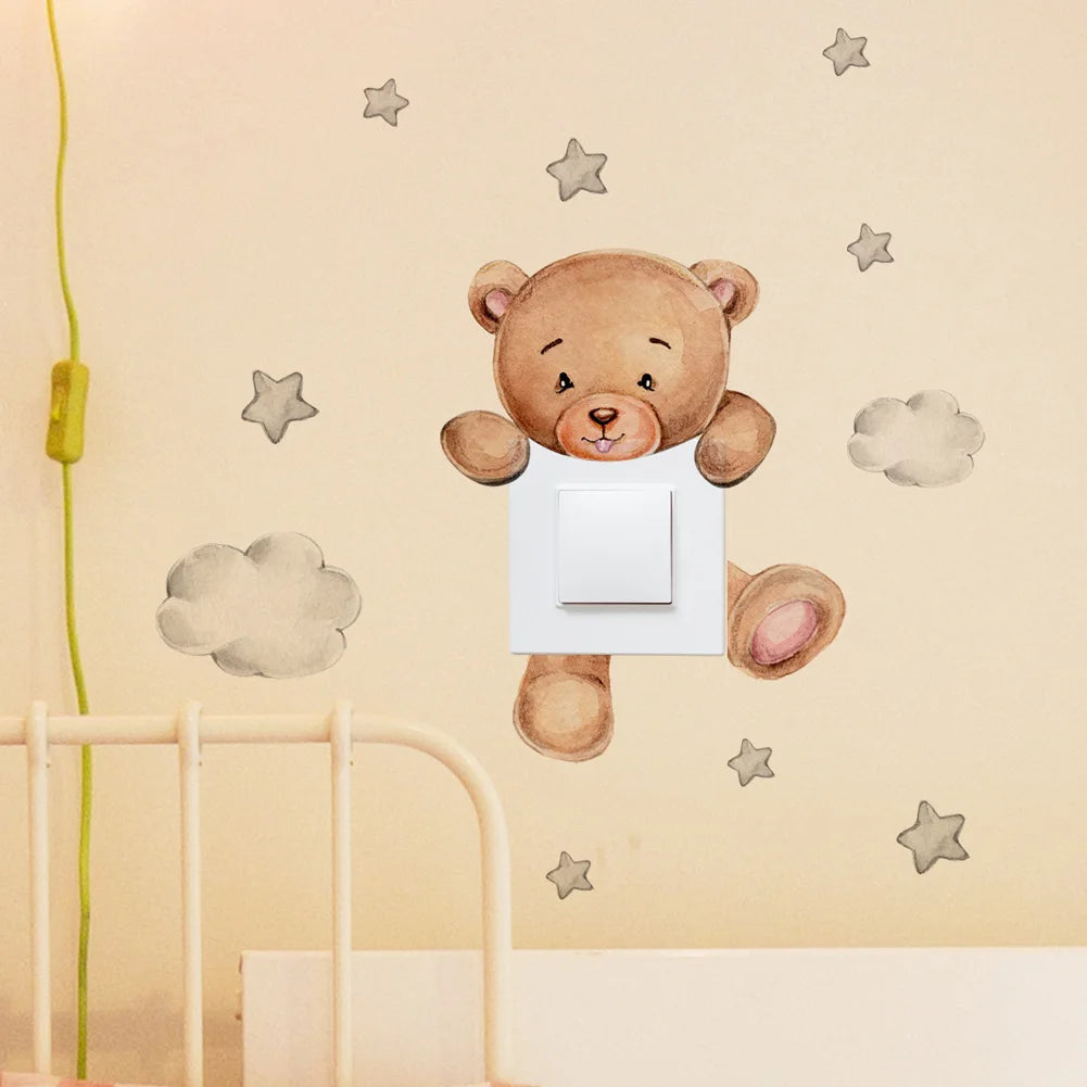 Cute Bear & Star Switch Stickers Kid's Room Fun