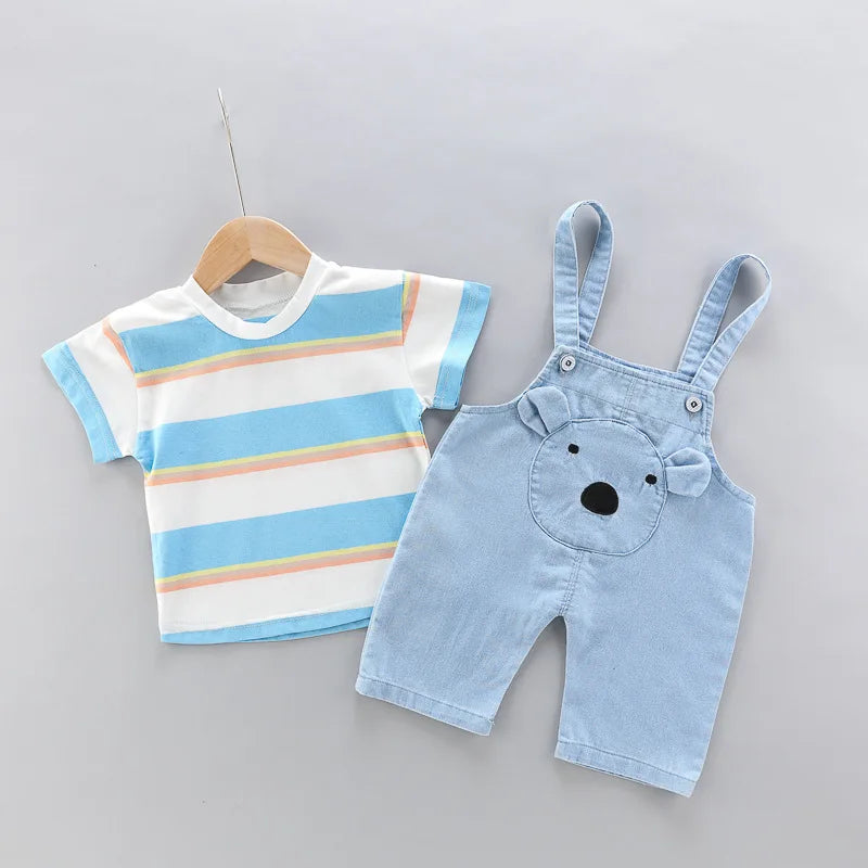 Kids 2pcs Striped T-shirt with Denim Overalls