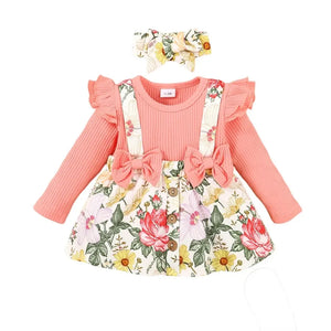 2-Piece Baby Girl Floral Romper Dress & Headband Set