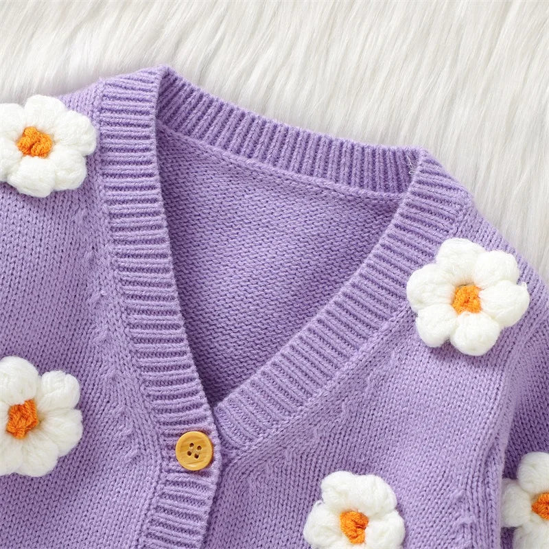 Flower Knit Baby Cardigan Sweater