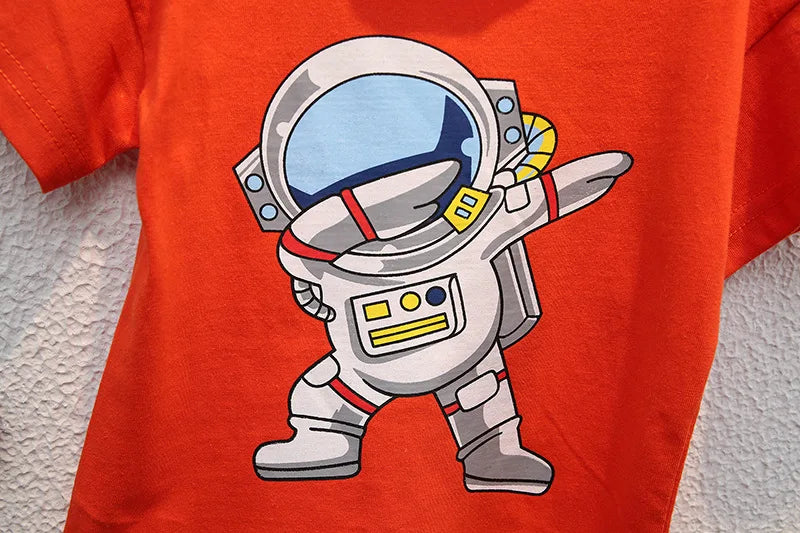 Kids "Crazy Astronaut" T-Shirt with Ripped Denim Shorts