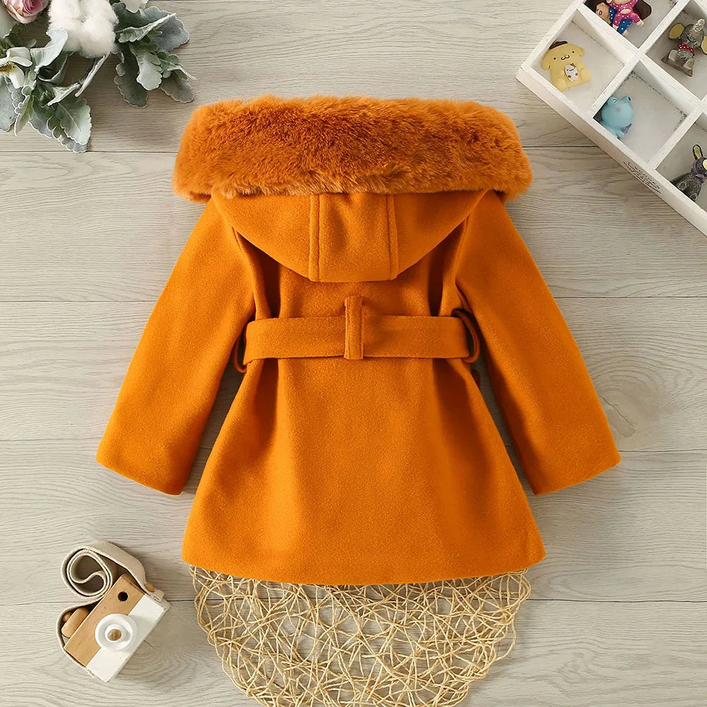 Girls' Woolen Winter Coat with Collar