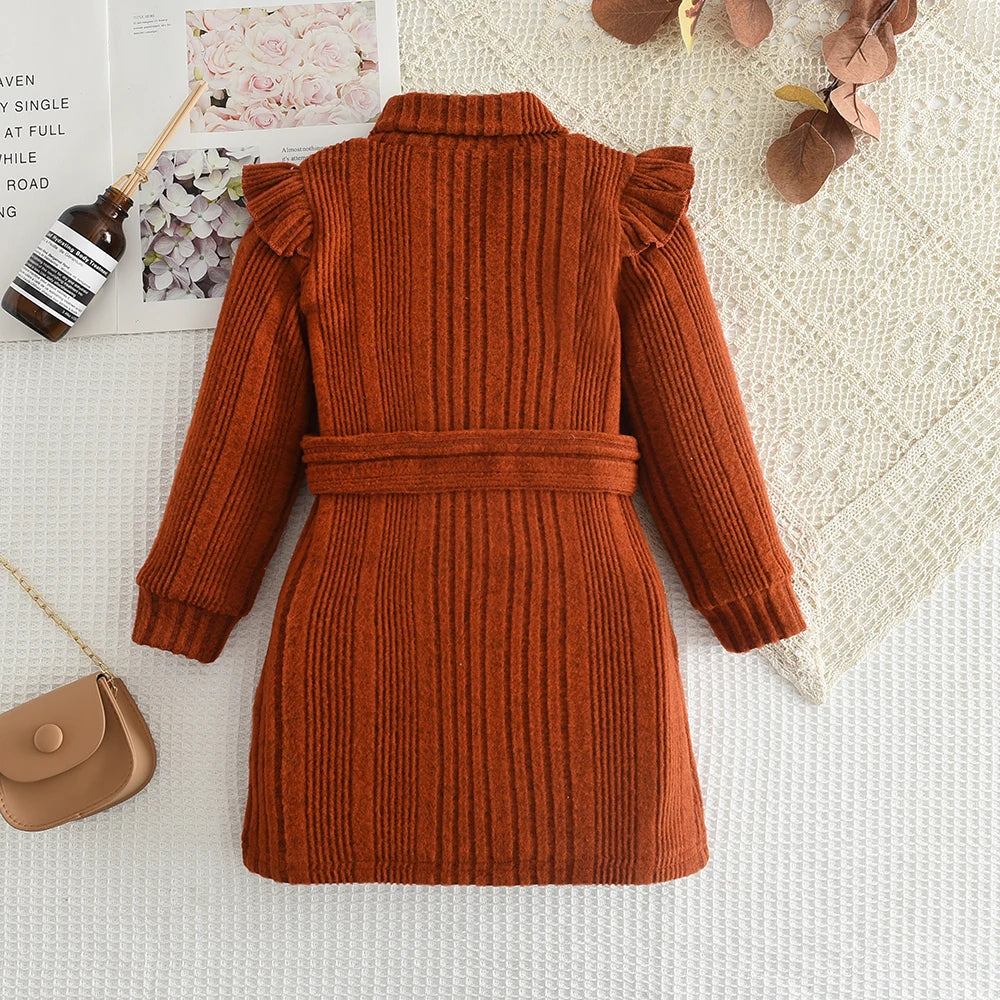 High Neck Knit Dress with Ruffled Sleeves