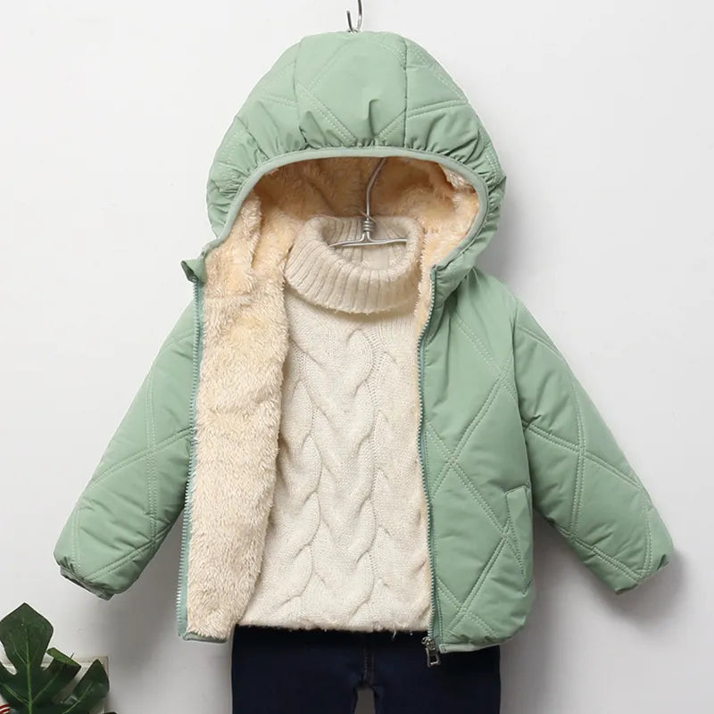 Baby Kids Coats Winter Thicken Jackets For Boys Warm Plush Outerwear Girls Fur Hooded Jackets Toddler Children Clothes Snowsuit