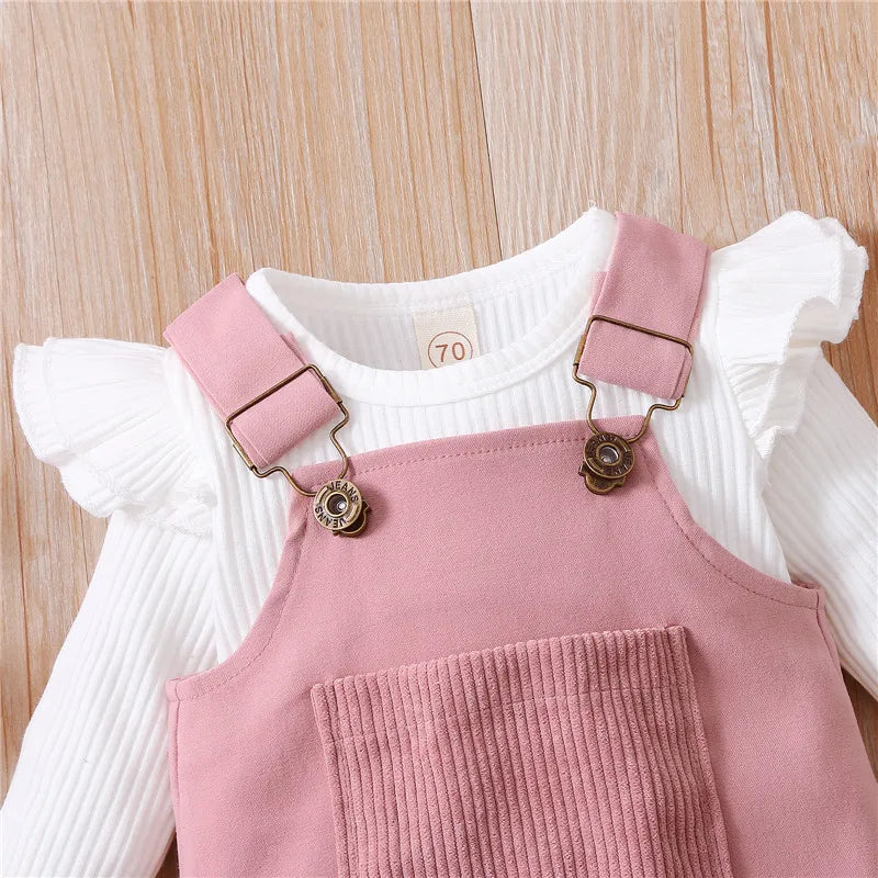 Cute 3PCS Baby Girls Suit with Suspender Skirt