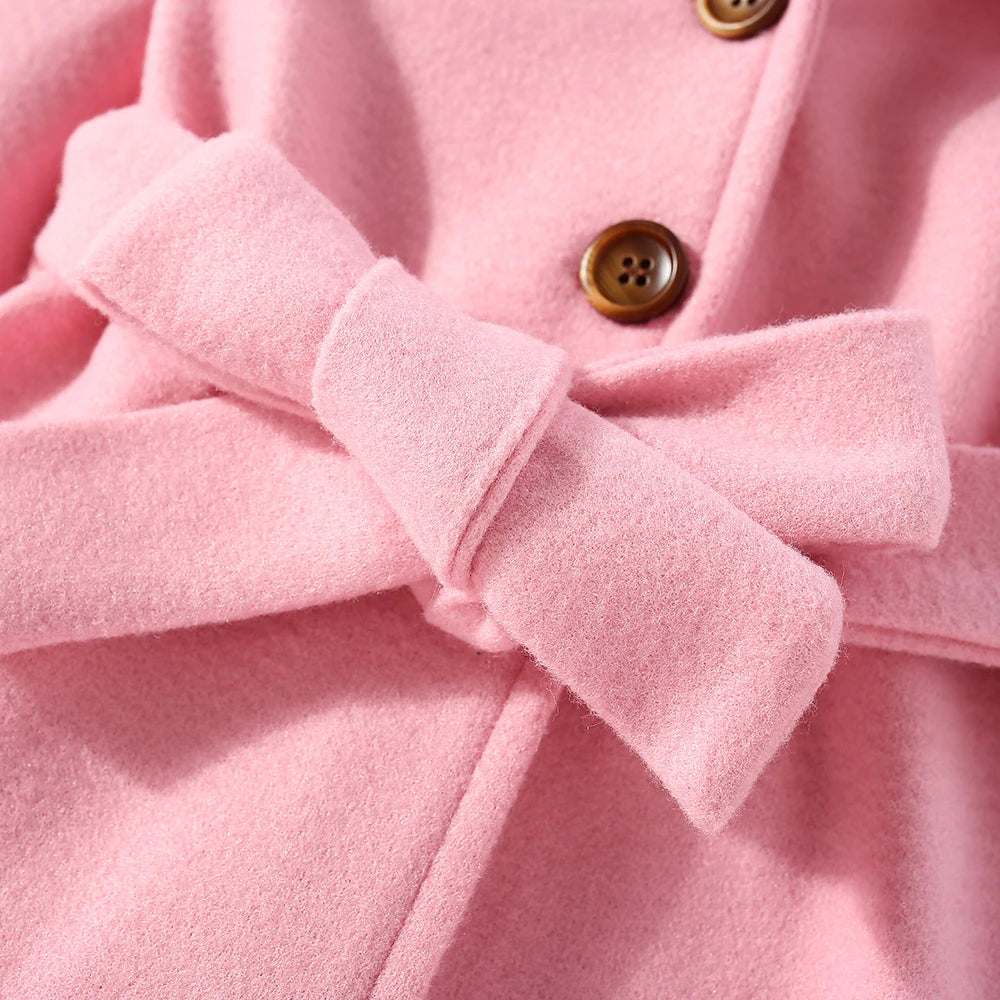 Girls' Woolen Winter Coat with Collar