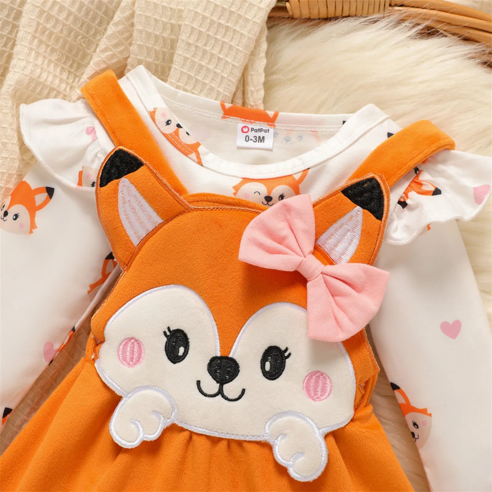 PatPat Newborn Baby Girl Clothes New Born Babies Items Costume 3pcs Fox Print Jumpsuit Romper Overall Dress with Headband Set