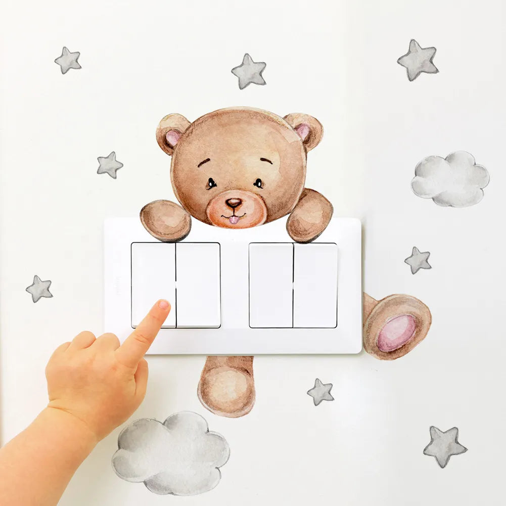 Cute Bear & Star Switch Stickers Kid's Room Fun