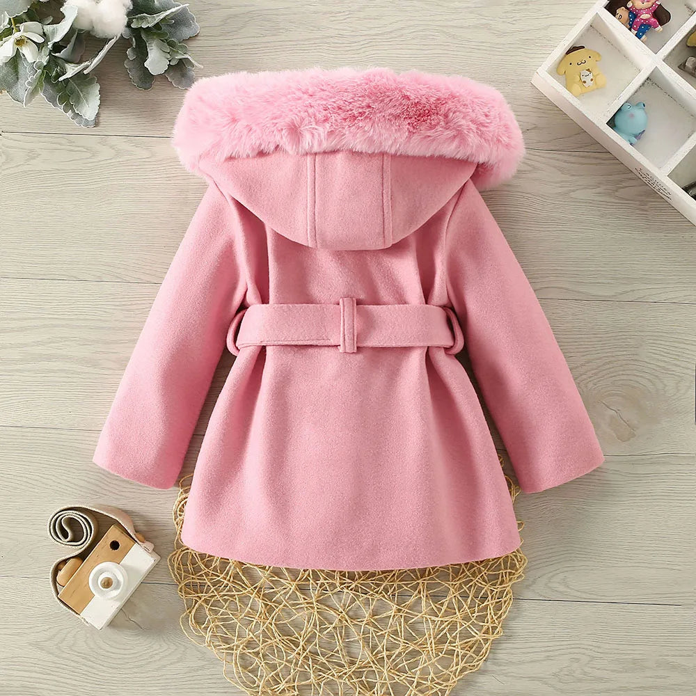 Girls' Woolen Winter Coat with Collar