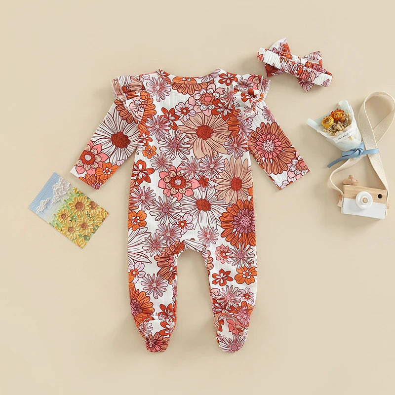 Versatile Floral Baby Romper & Hairband Set