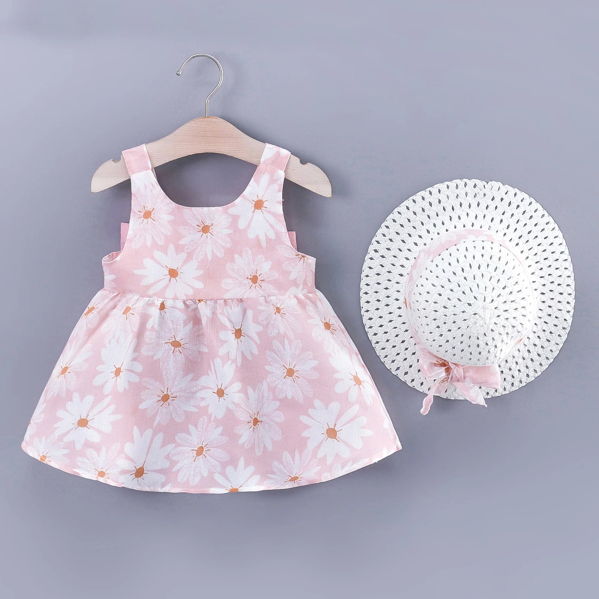 Daisy Print Dress & Hat 2PCs Set