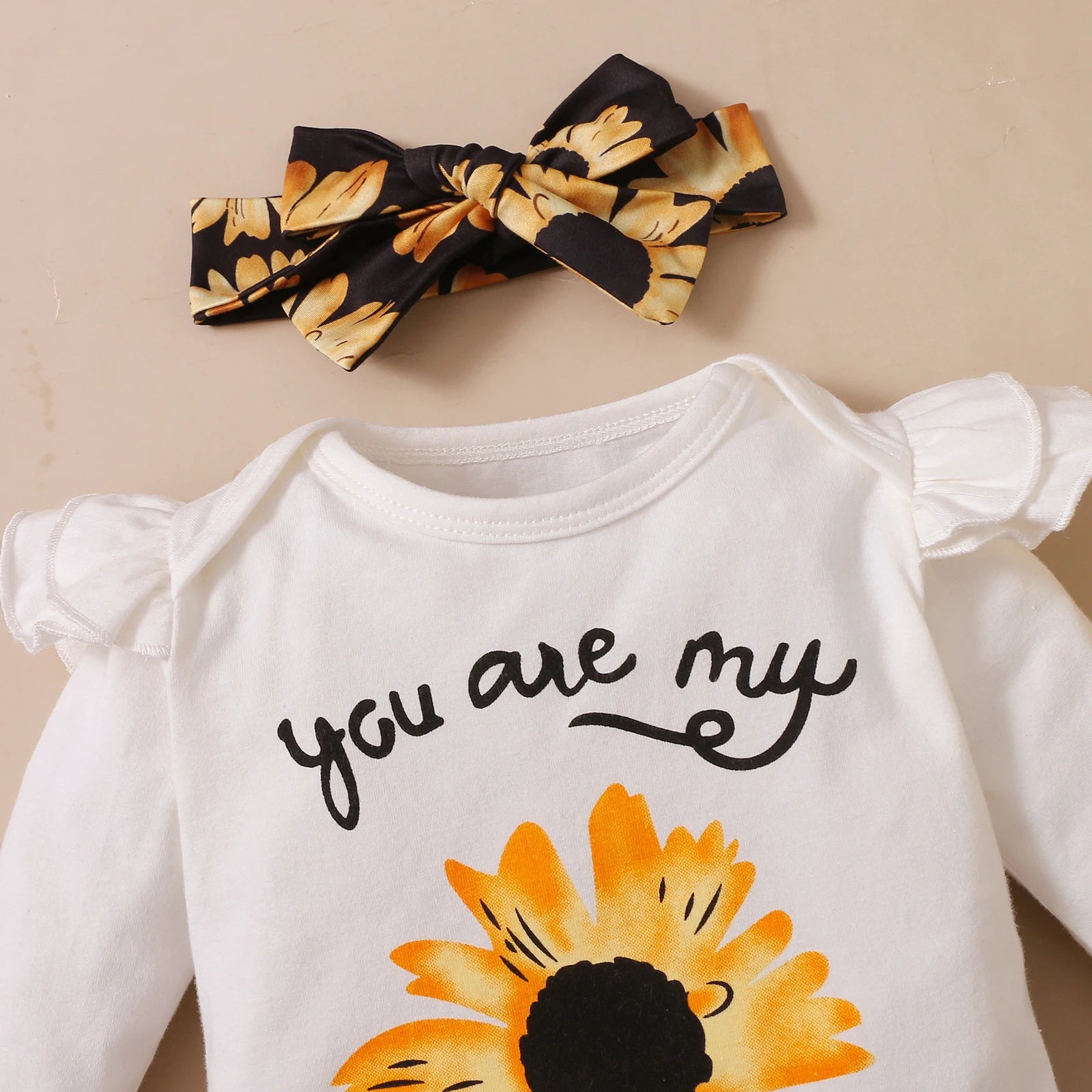 Adorable Sunflower 3-Piece Outfit: Pants & Romper & Headband