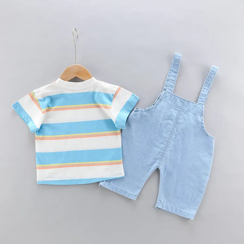 Kids 2pcs Striped T-shirt with Denim Overalls